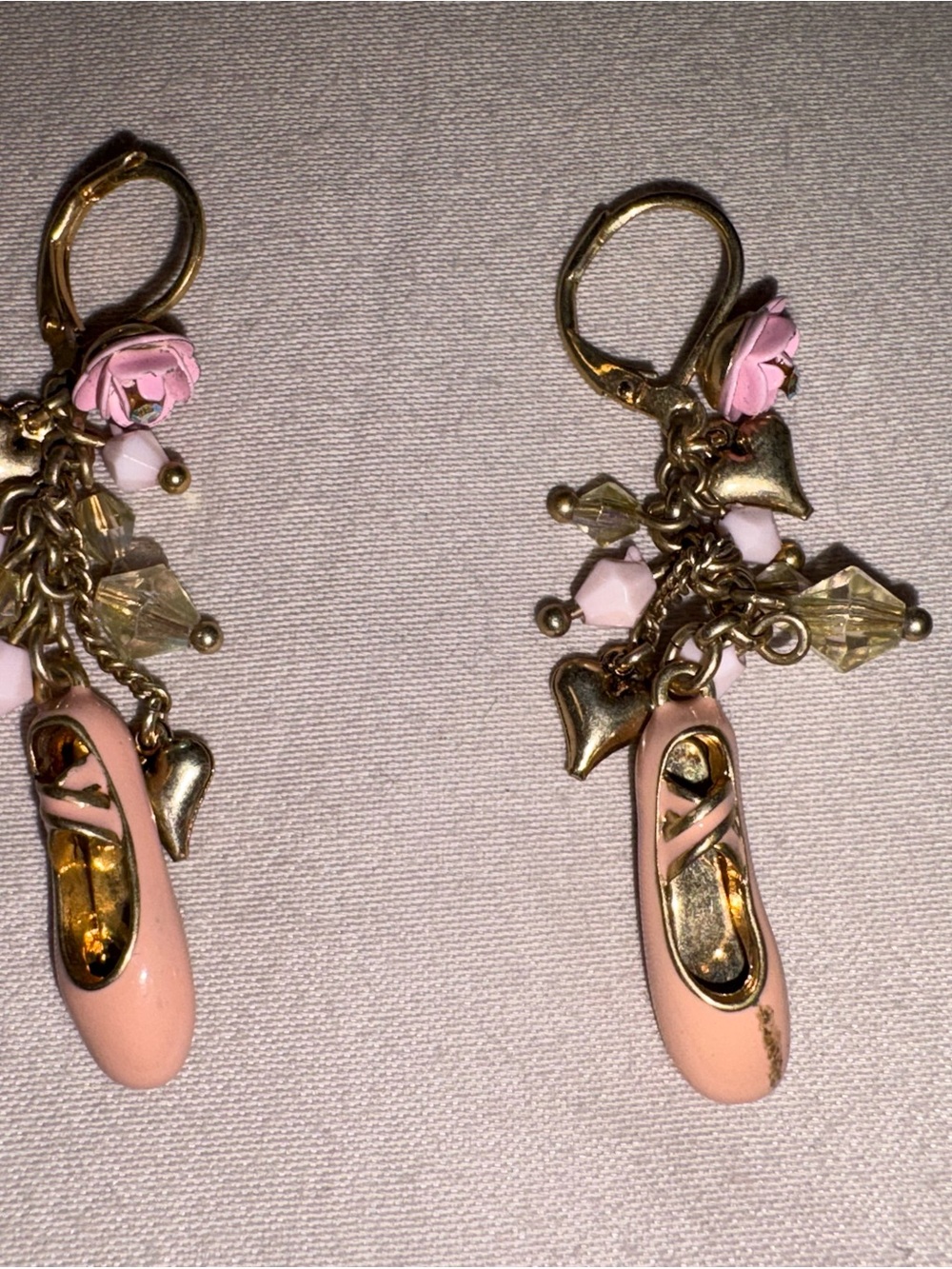 Betsey Johnson Pink Ballet Slipper Charm Dangle Earrings with Gold Accents